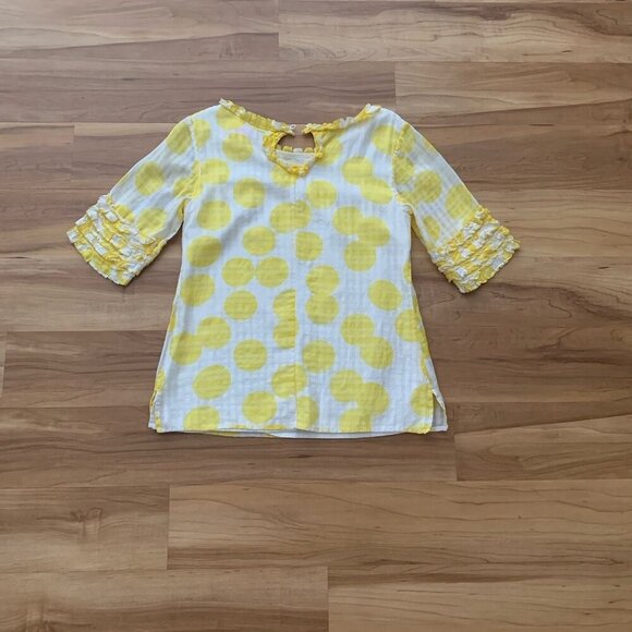 Lilly Pulitzer Yellow White Polka Dot Silk Cotton Top Ruffle Sleeves Size 4 - Picture 6 of 9